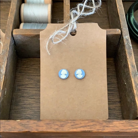 Petite Blue Cameo Earrings